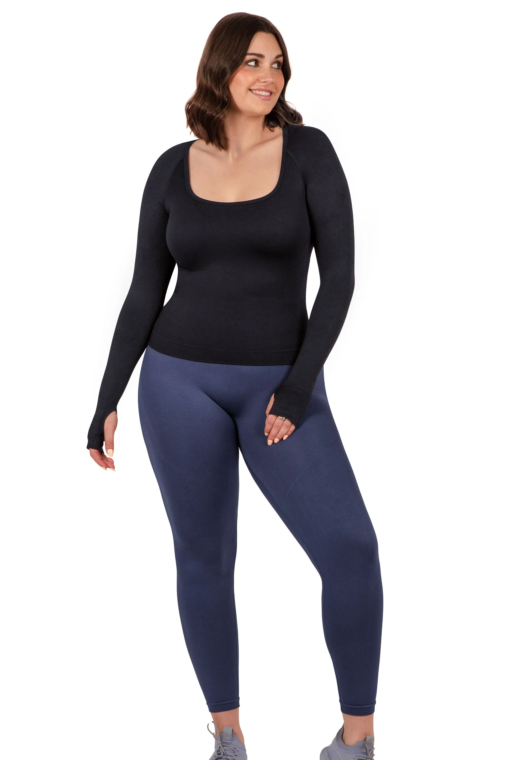 Seamless Square Neck Long Sleeve Thermal Top - 2 Pack