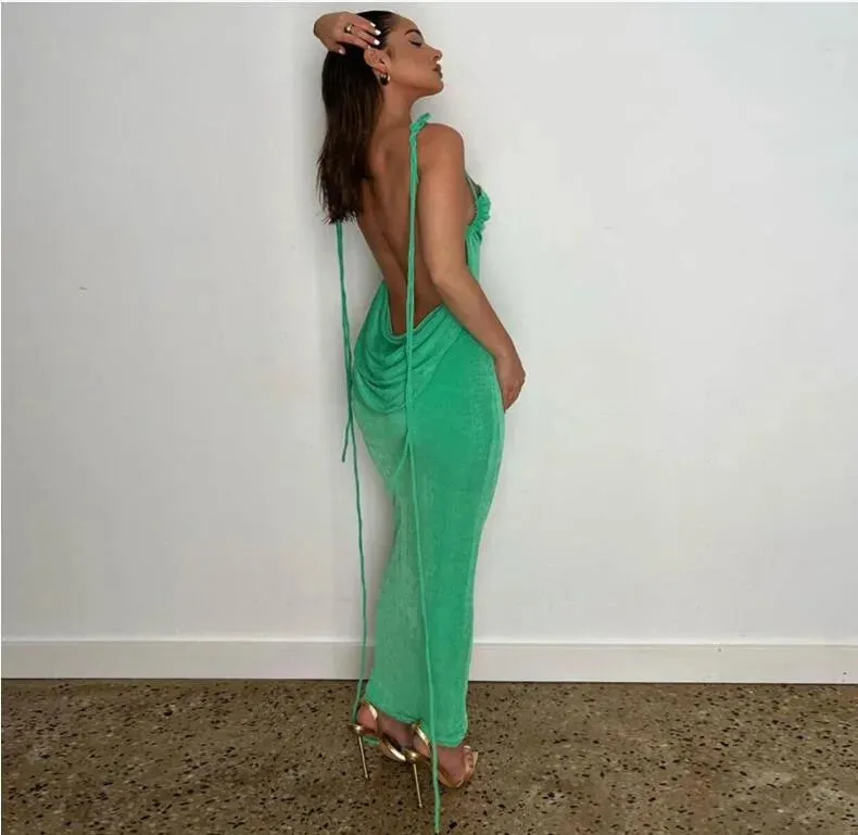 Sexy Backless Bandage Bodycon Dress Women Summer Spaghetti Strap Club Party Maxi Long Dresses New In Outfits