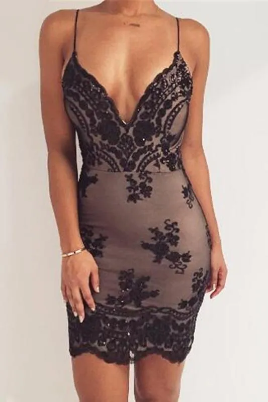 Sheath Spaghetti Straps Short Homecoming Dress Bodycon Party Dress