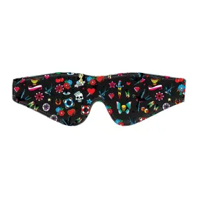 Shots Leather Black Printed Eye Mask with Elastic Straps