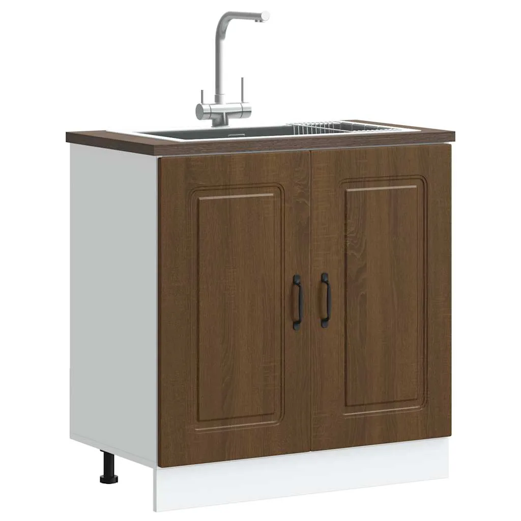 Sink Base Cabinet Kalmar Brown Oak 80x46x81.5 cm Engineered Wood