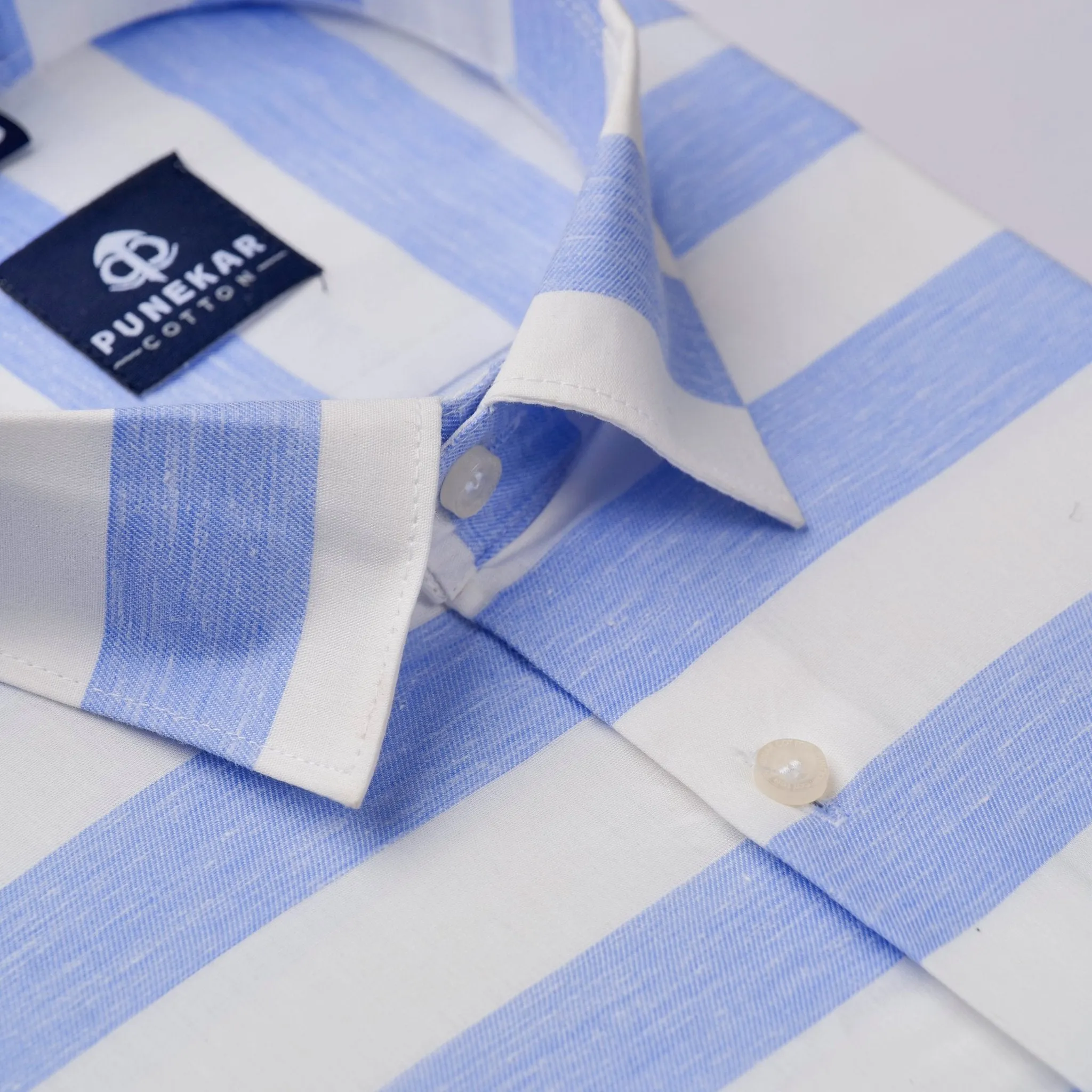 Sky Blue Color Cotton Stripe Shirt For Men