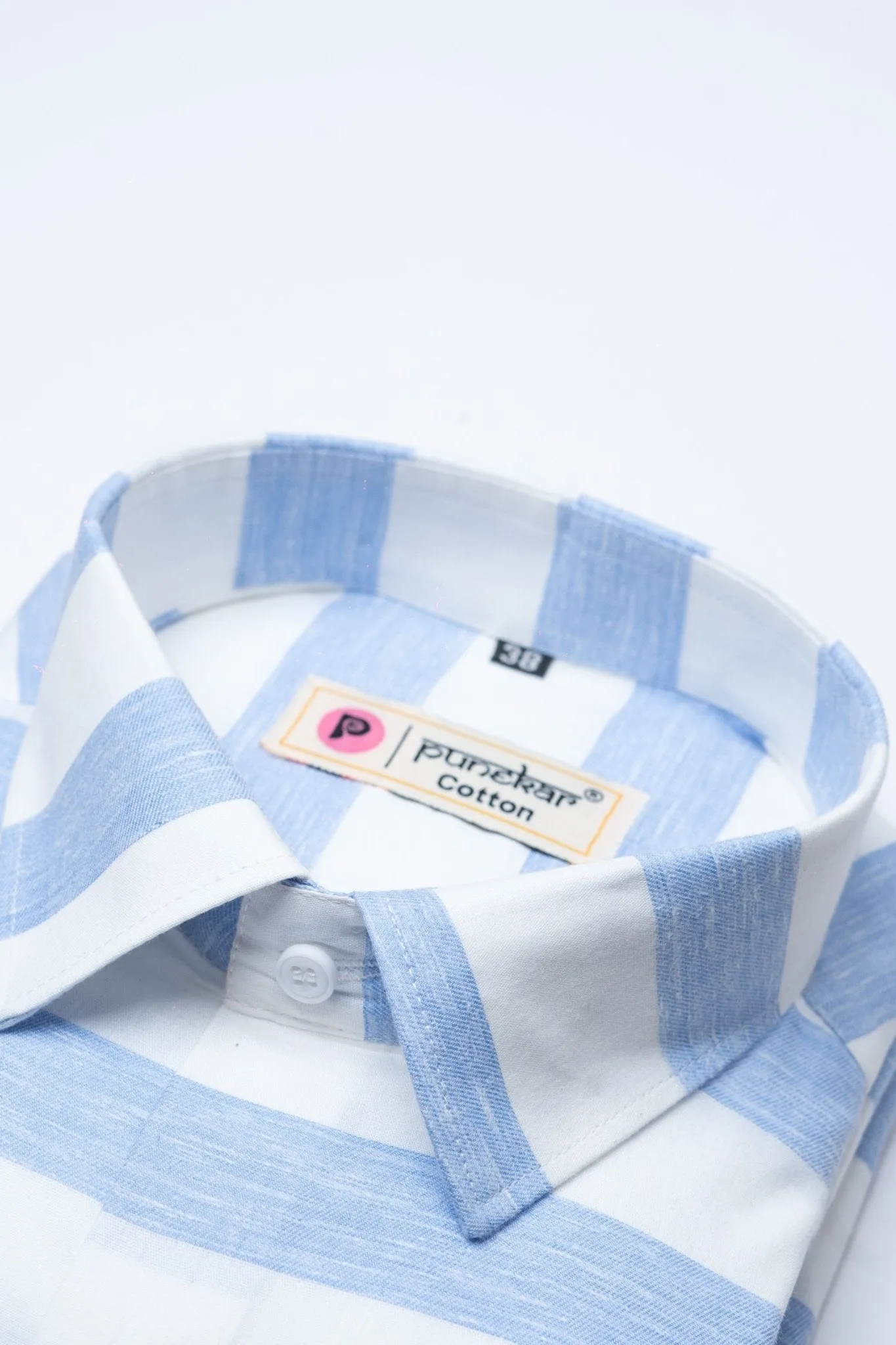 Sky Blue Color Cotton Stripe Shirt For Men