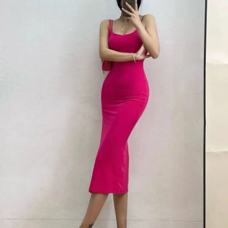 Sleeveless Slim Long Dress Women Party Club High Split Spaghetti Strap Dresses Bodycon Dress