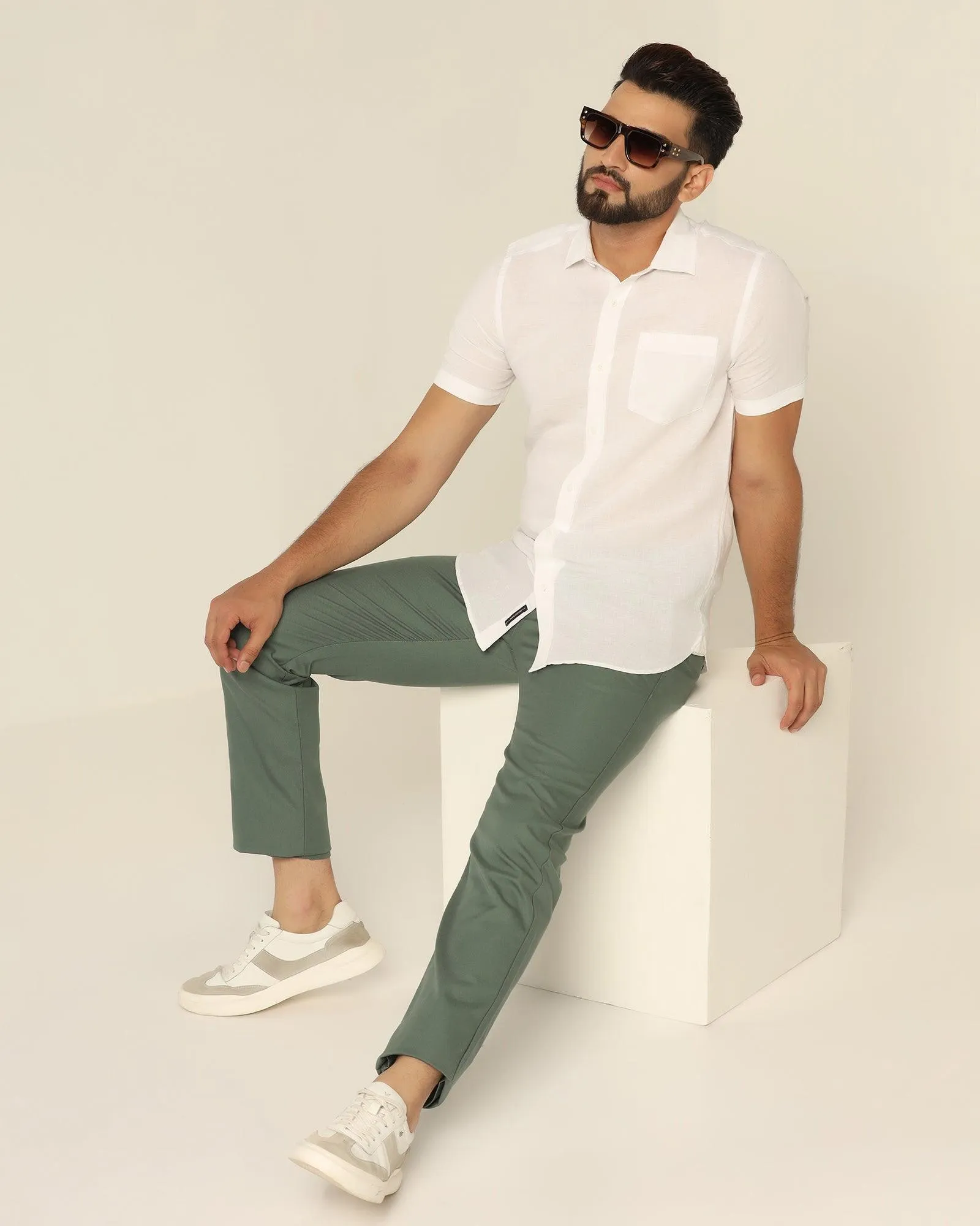 Slim Comfort B-95 Casual Moss Green Textured Khakis - Jeny