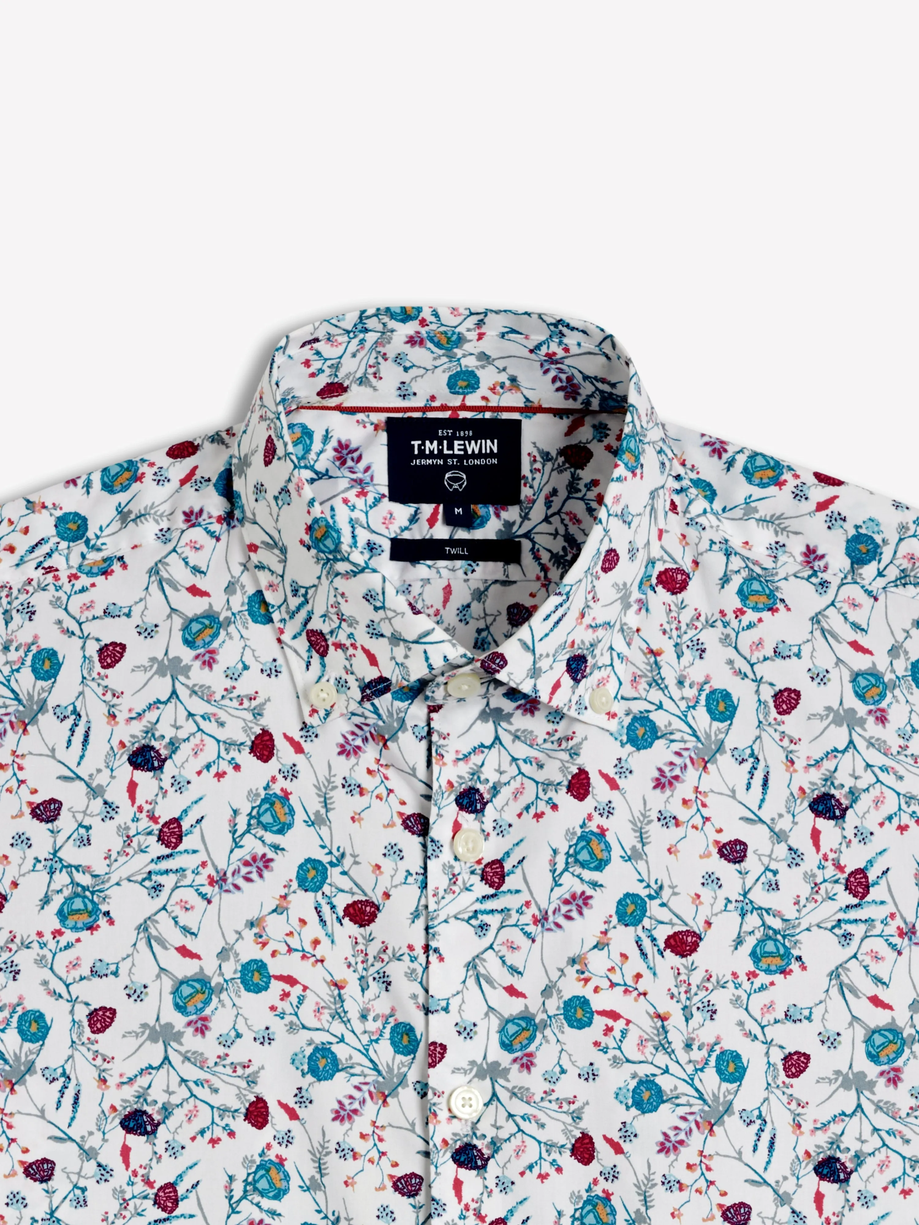 Slim Fit Pink and Aqua Scatter Floral Print Shirt