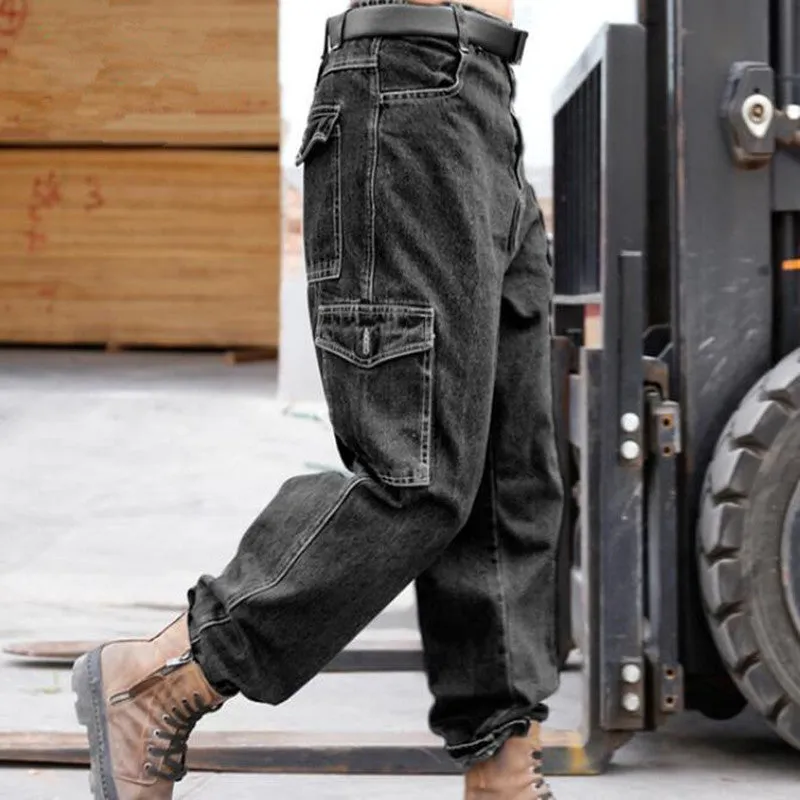 Solid Color Denim Cargo Pants