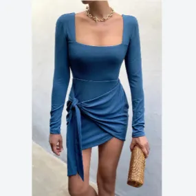 Square Neck Long Sleeve Backless Bodycon Dress Wholesale Clothing