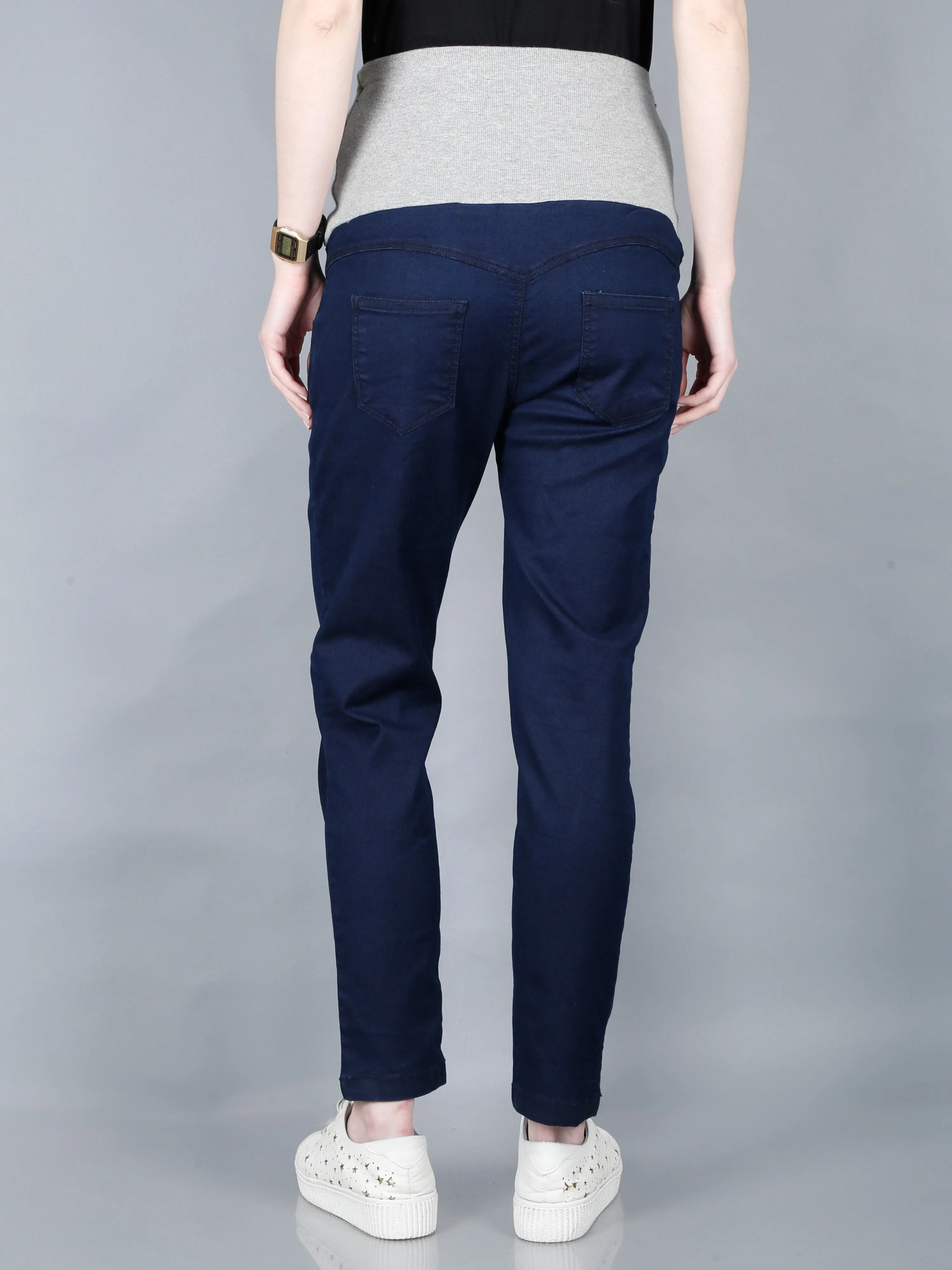 Stretchable Denims with Belly Support- Navy Blue