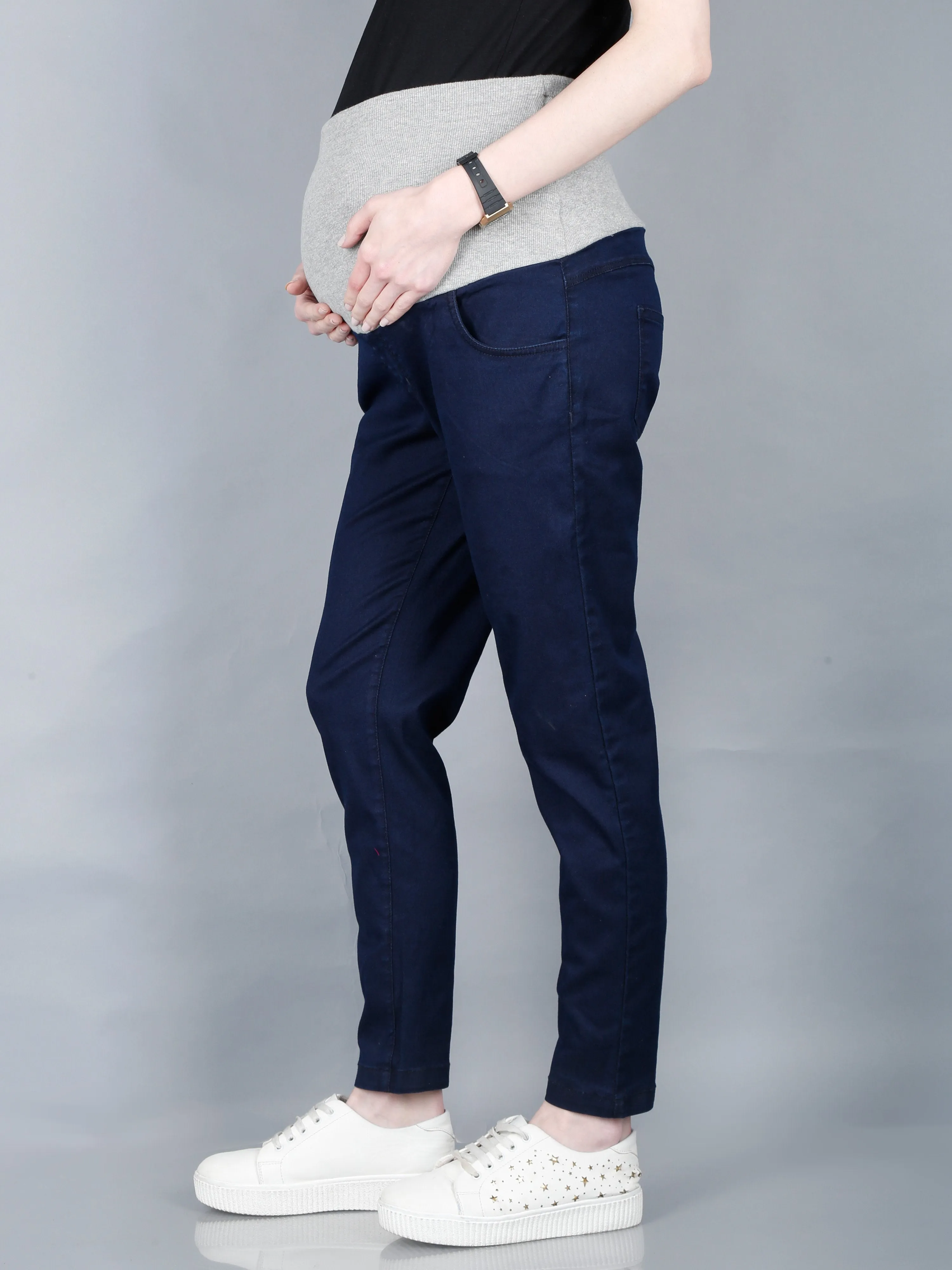 Stretchable Denims with Belly Support- Navy Blue