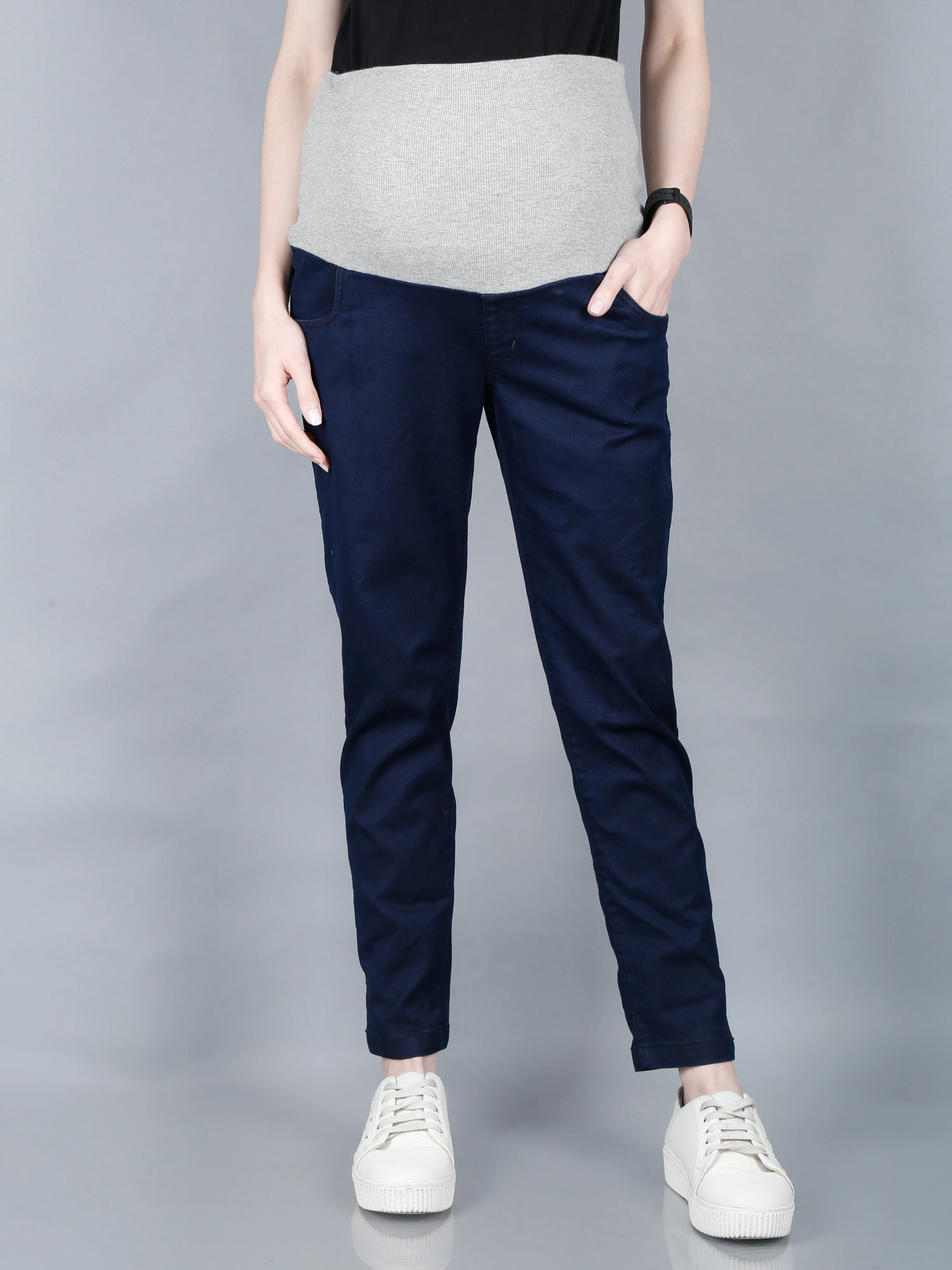 Stretchable Denims with Belly Support- Navy Blue