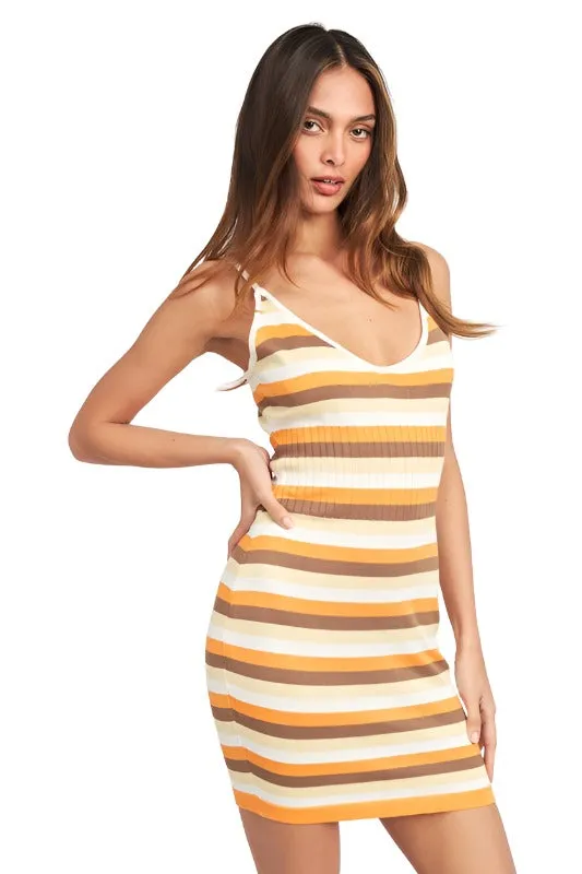 STRIPPED BODYCON MINI DRESS