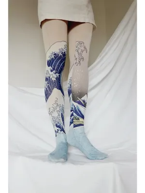 The Great Wave off Kanagawa by Hokusai printed Art Tights