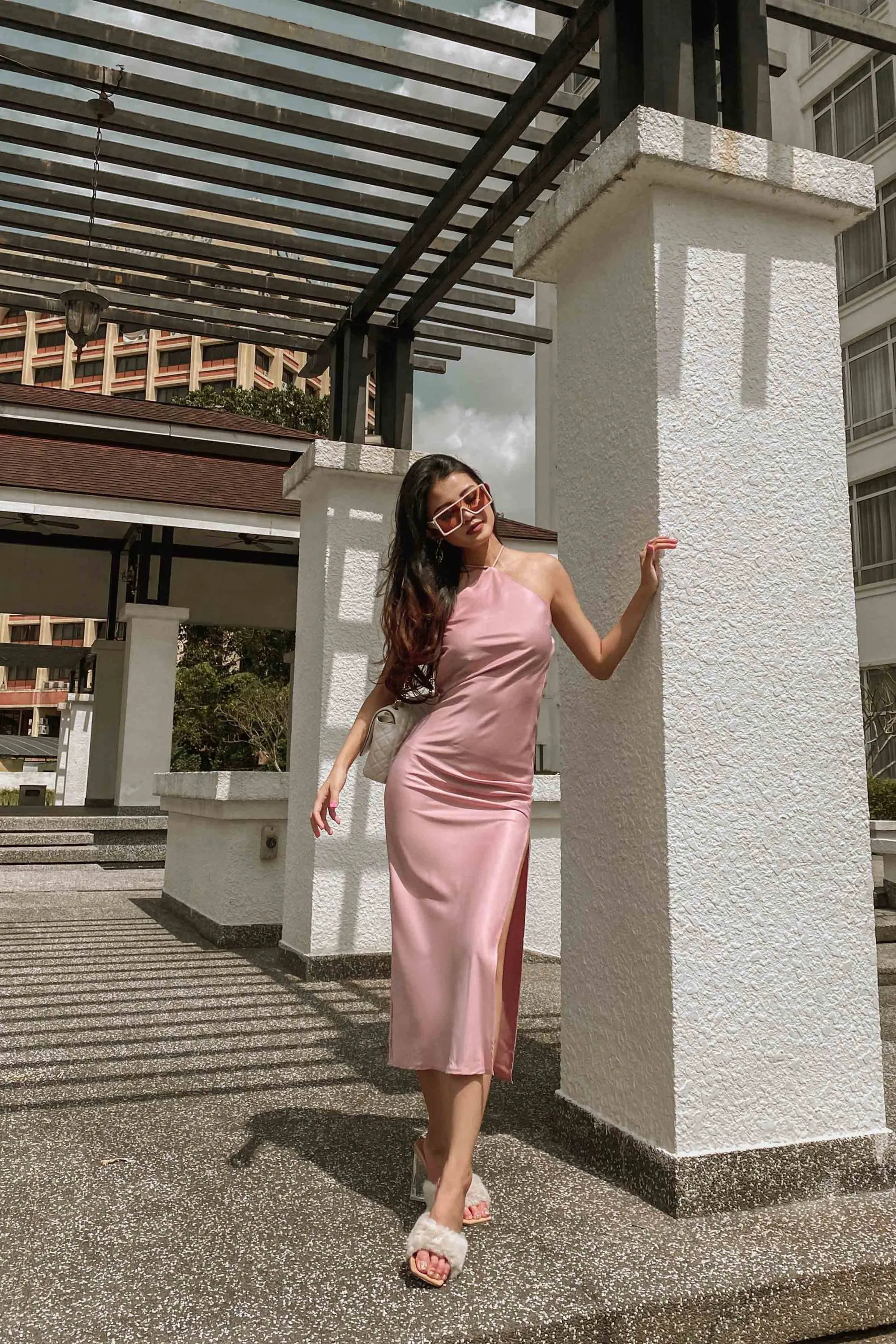 Tills Satin Midi Dress in Pink