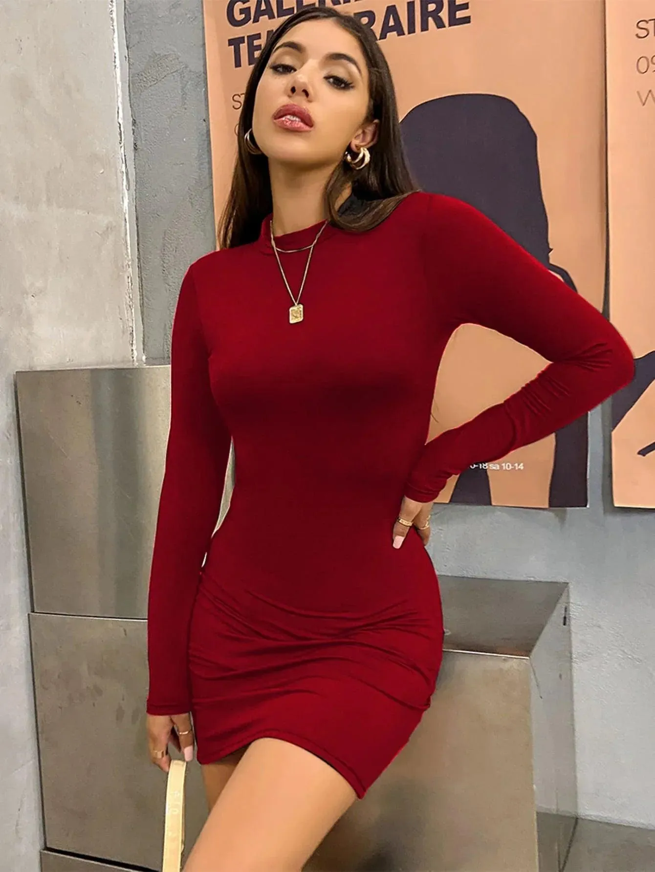 Turtleneck Bodycon Dress: Elegant Clubwear in Solid Colors - Chic, Versatile, and Stylish