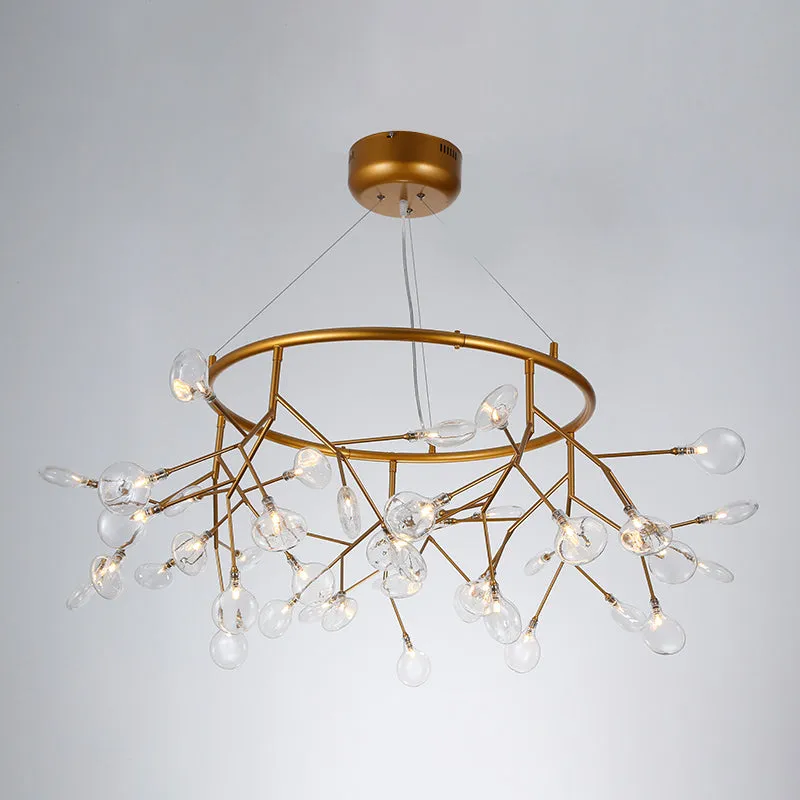 Twig Hanging Glass Chandelier with Metal Ring - Postmodern Bedroom Ceiling Light