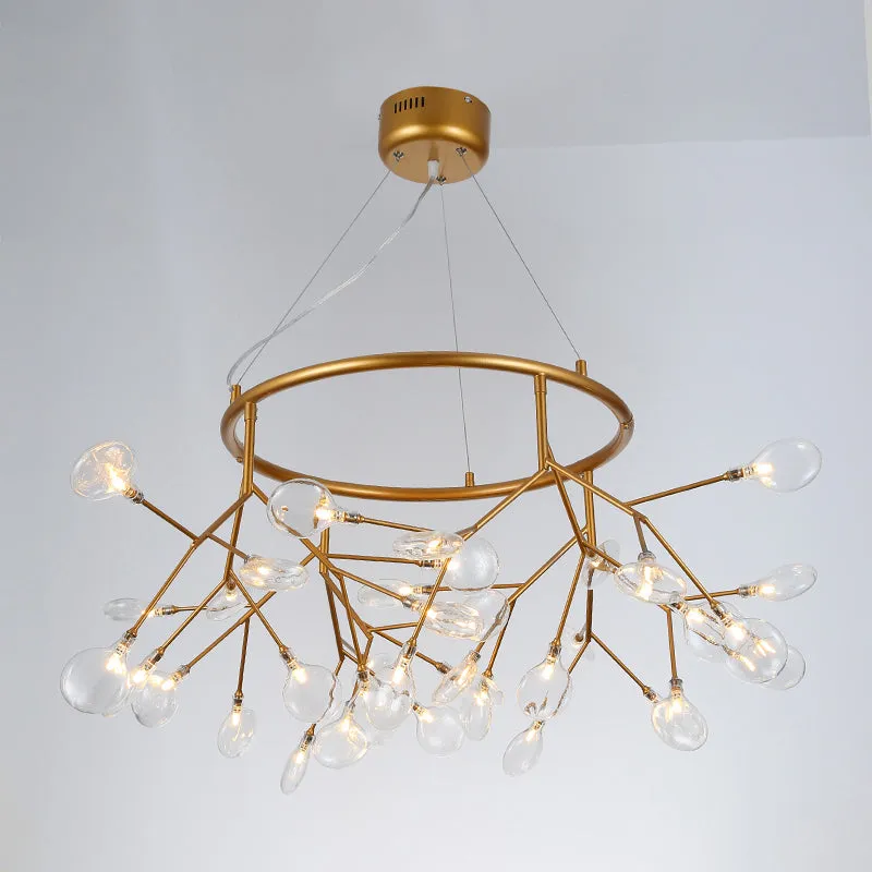 Twig Hanging Glass Chandelier with Metal Ring - Postmodern Bedroom Ceiling Light