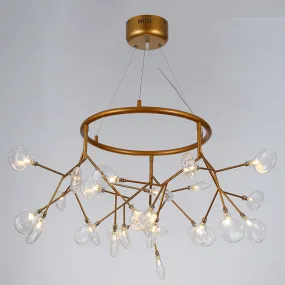 Twig Hanging Glass Chandelier with Metal Ring - Postmodern Bedroom Ceiling Light