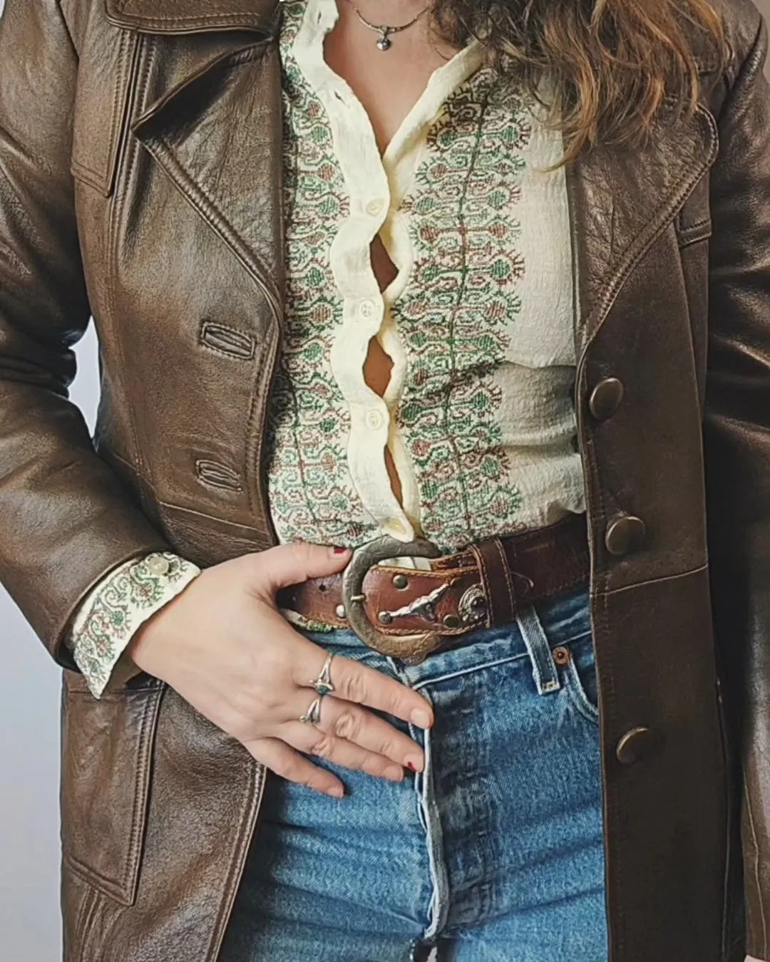 Vintage 70s Brown Retro Leather Jacket Size 10/12