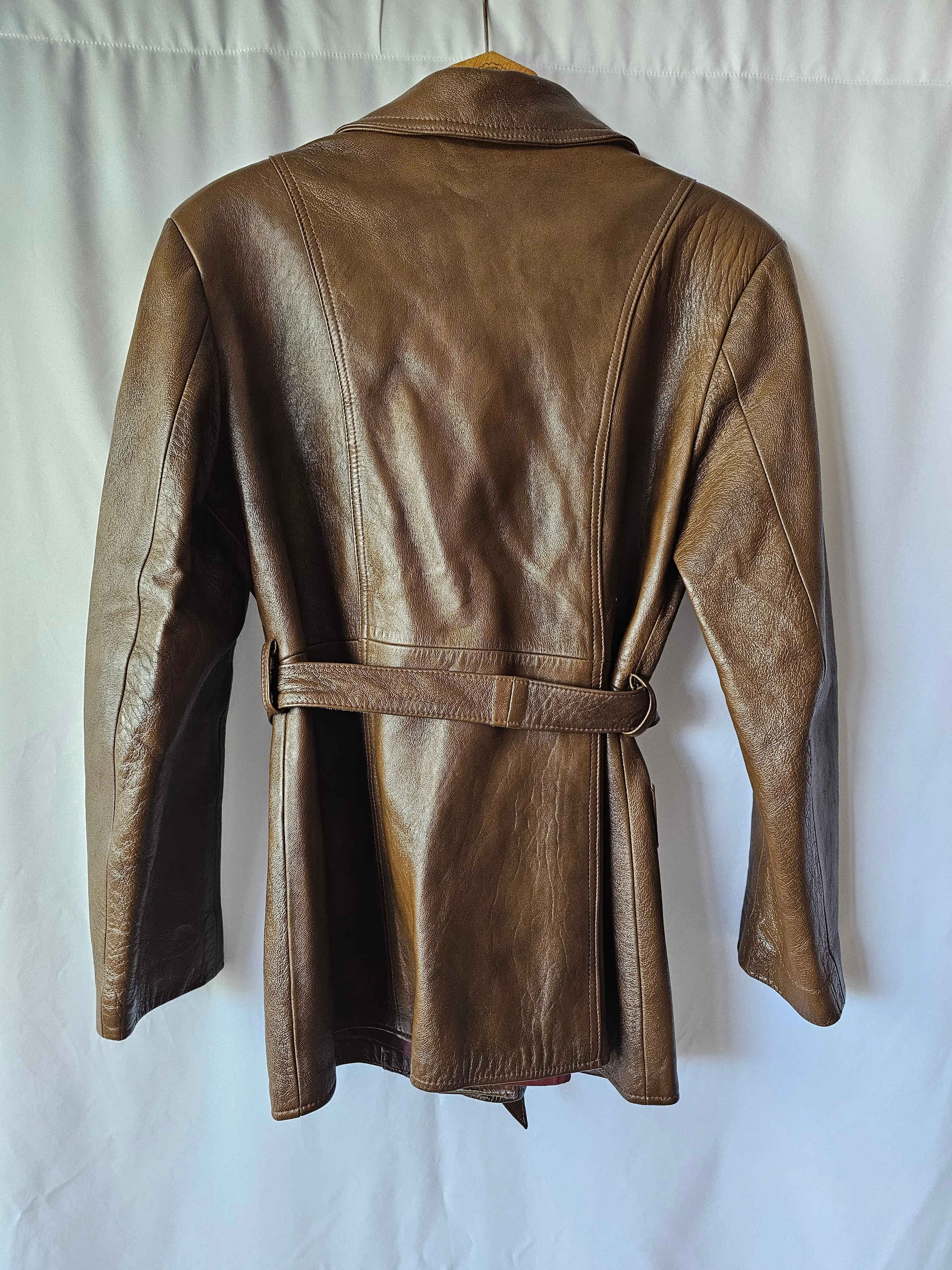 Vintage 70s Brown Retro Leather Jacket Size 10/12