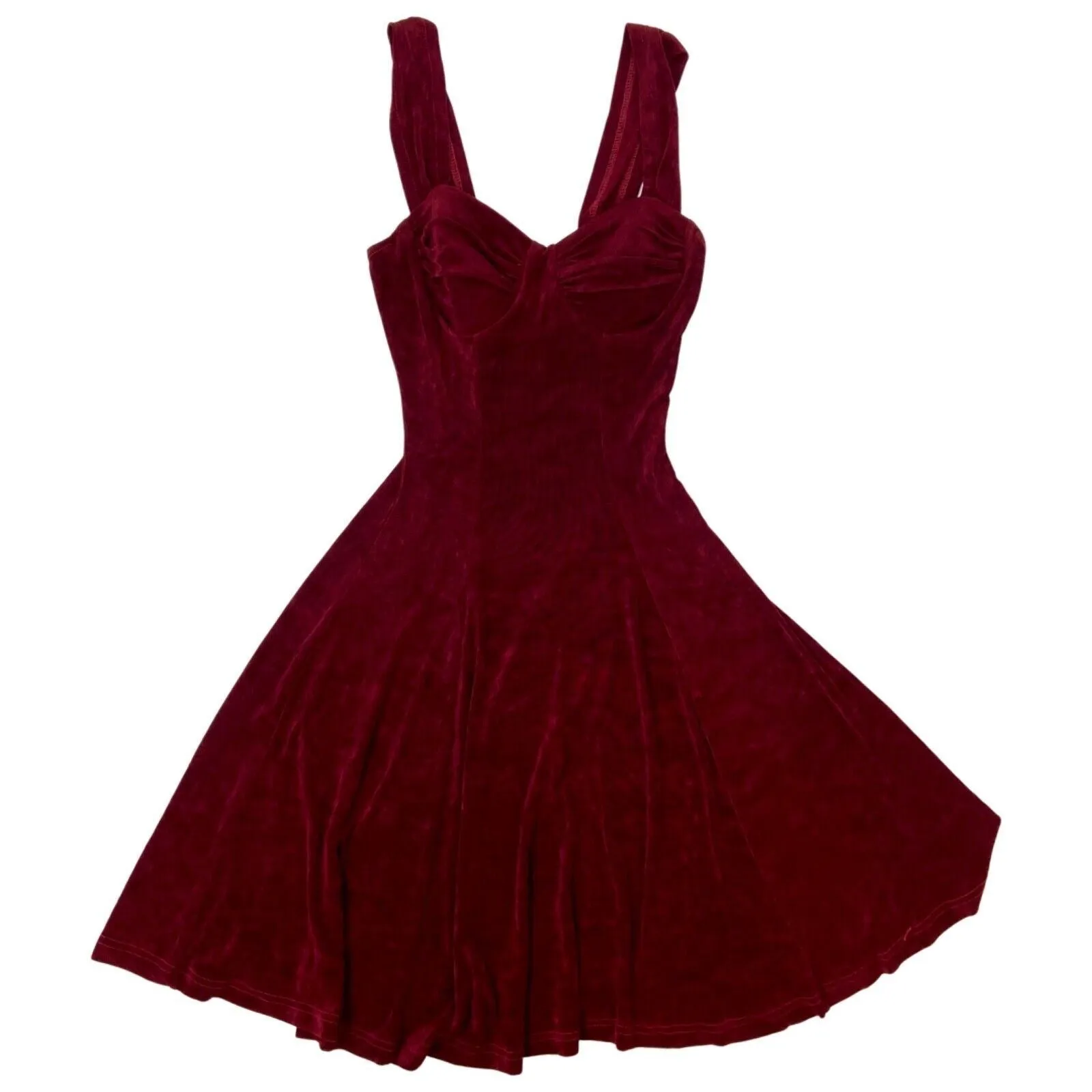 Vintage 90s Red Velvet Bodycon Skater Party Dress 6 XS