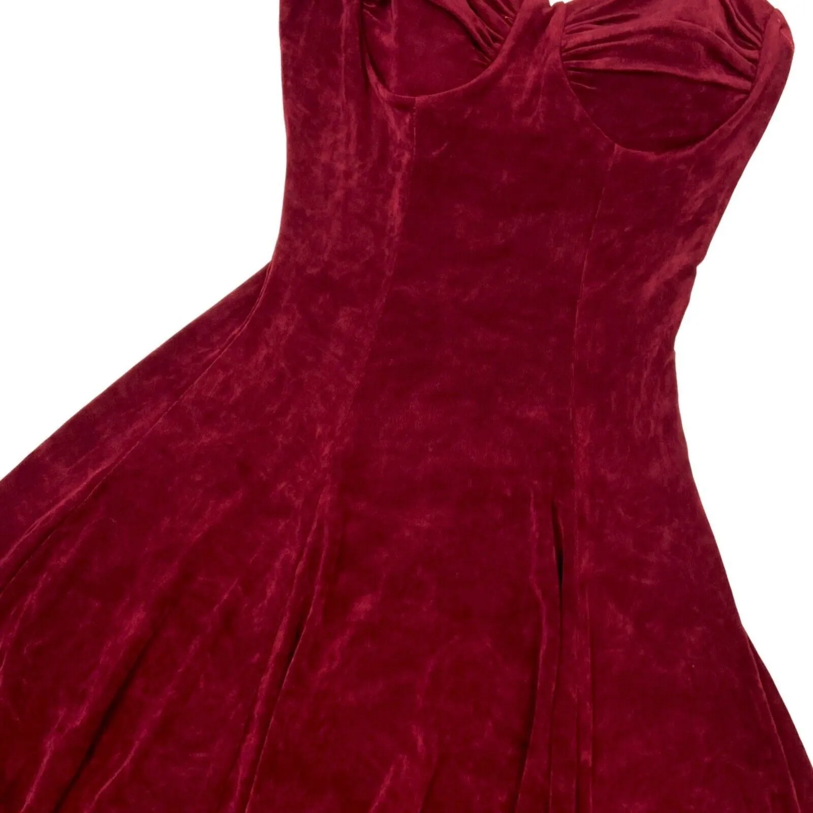 Vintage 90s Red Velvet Bodycon Skater Party Dress 6 XS