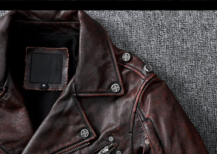 Vintage Brown Motorcycle Leather Jacket - Genuine Cowhide Leather Jacket For Men