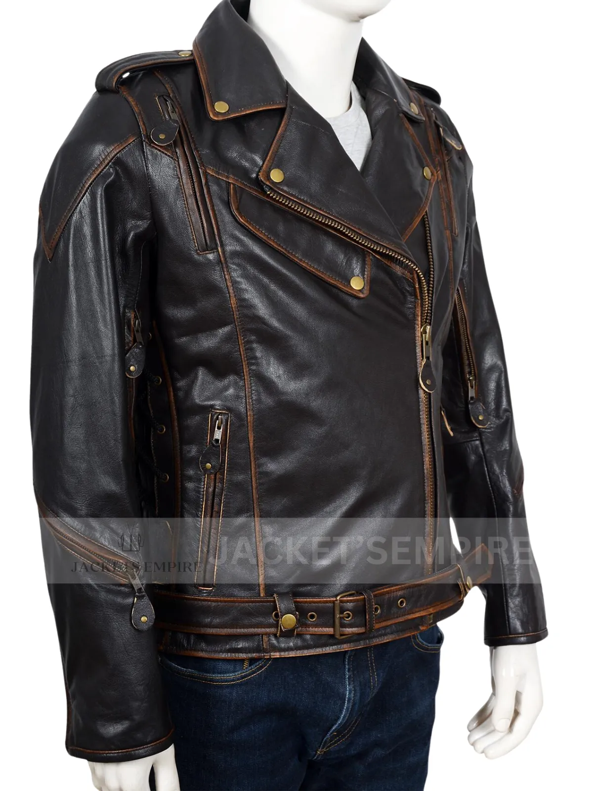 VINTAGE DISTRESSED BRANDO MEN'S BIKER LEATHER JACKET