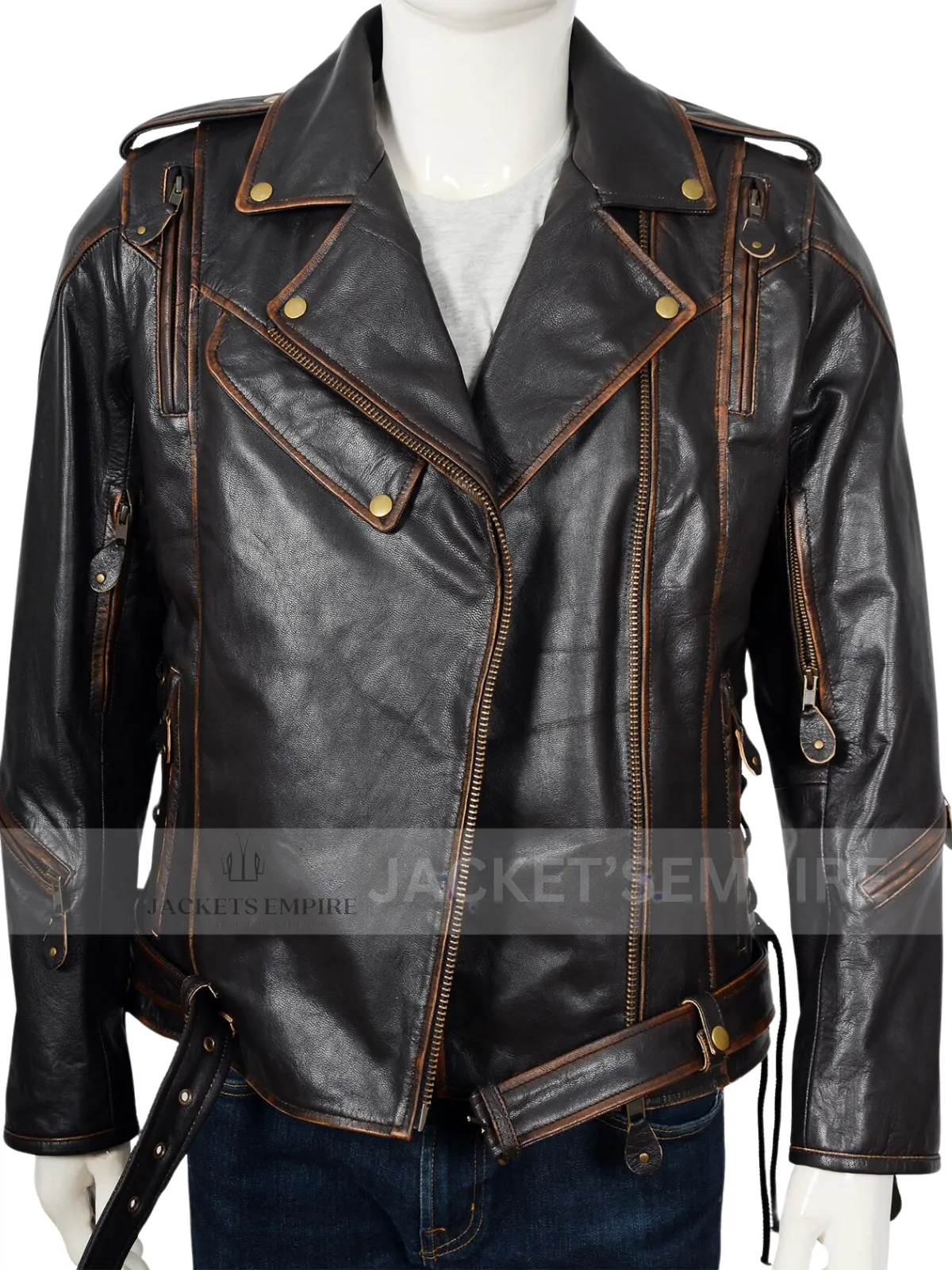 VINTAGE DISTRESSED BRANDO MEN'S BIKER LEATHER JACKET