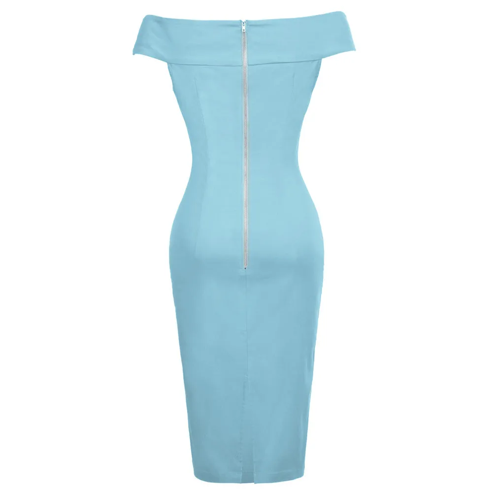 Vintage Fans Look of 1950s Off The Shoulder Hips-Wrapped Bodycon Pencil Dress