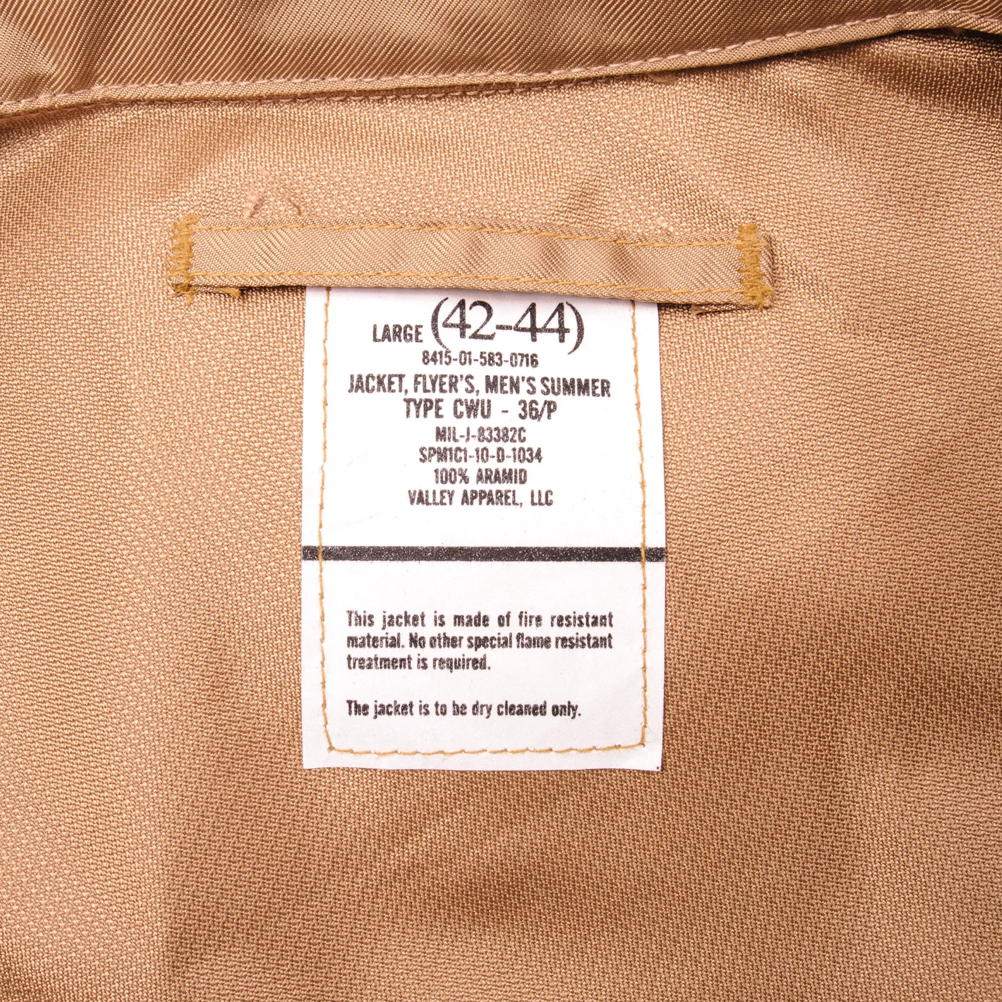 VINTAGE USAF CWU 36/P 36P SUMMER FLIGHT JACKET TAN 2010 SIZE LARGE NOS