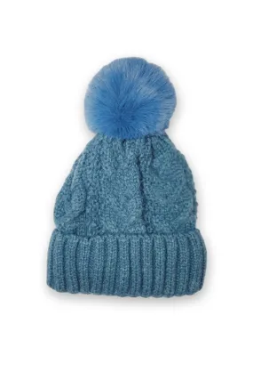 Warm Feels Thermal Lining Cable Knit Faux Fur Pom Beanie