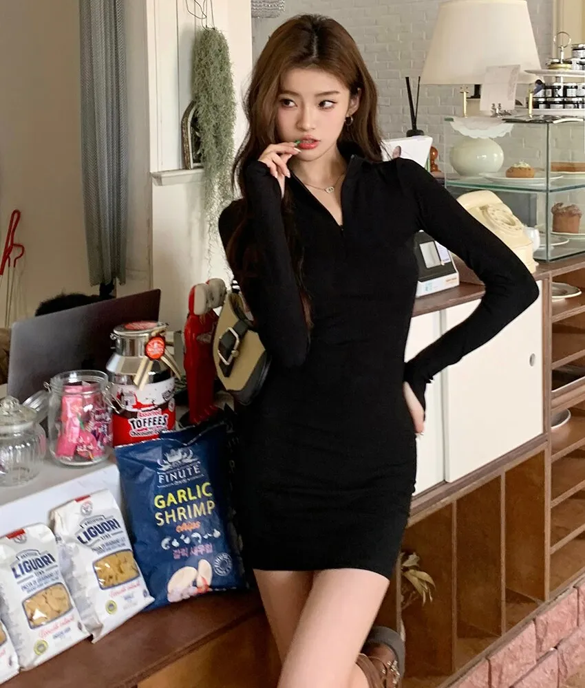 Wenkouban Elegant Fashions Autumn Winter Black Bodycon Dress Women Turtleneck Manners Slim Ribbed Knitted Long Sleeve Mini Dress Vestido