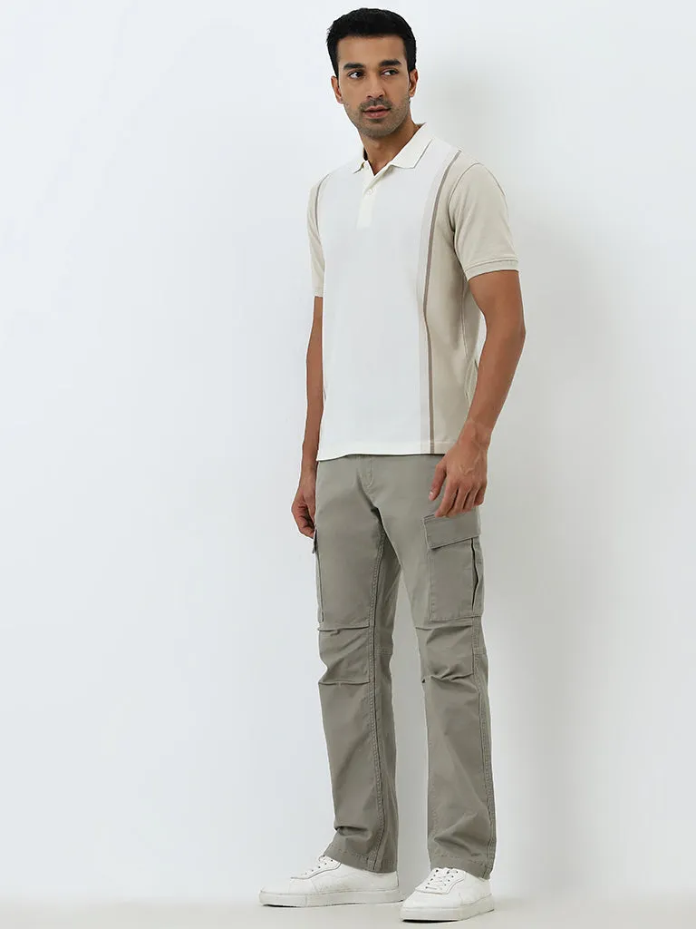 WES Casuals Dusty Grey Relaxed-Fit Mid-Rise Cargo Chinos