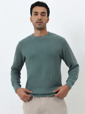 WES Casuals Sage Ribbed Knitted Slim-Fit Sweater