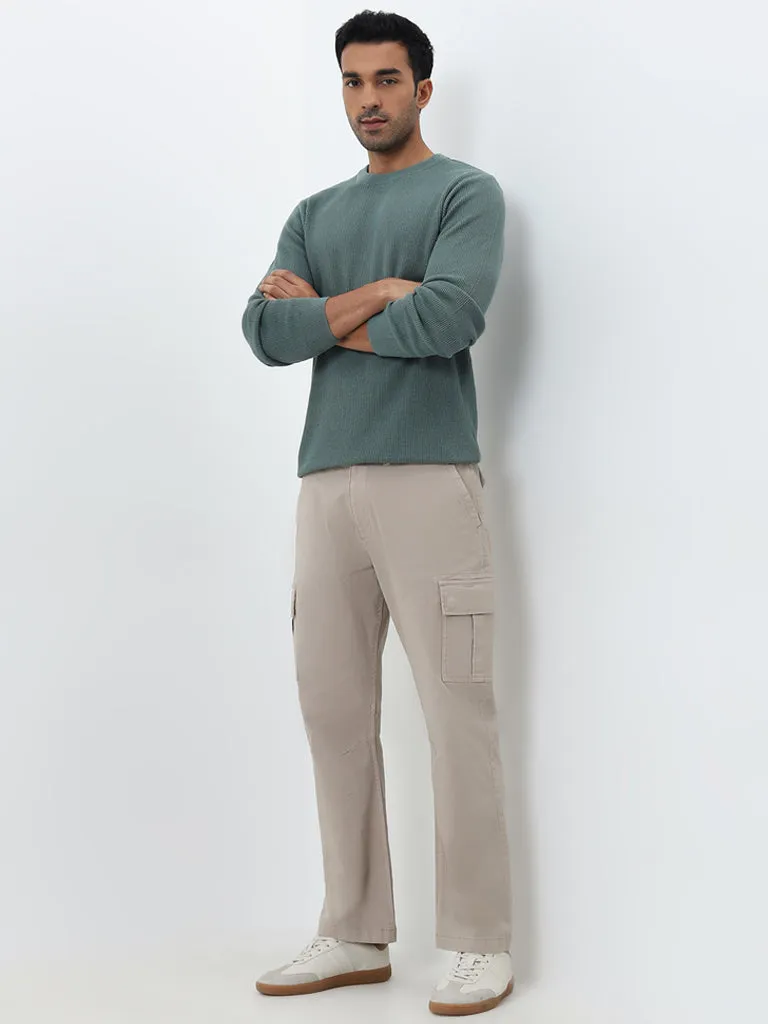 WES Casuals Sage Ribbed Knitted Slim-Fit Sweater