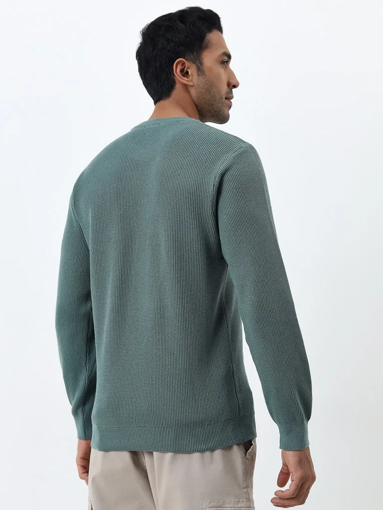 WES Casuals Sage Ribbed Knitted Slim-Fit Sweater