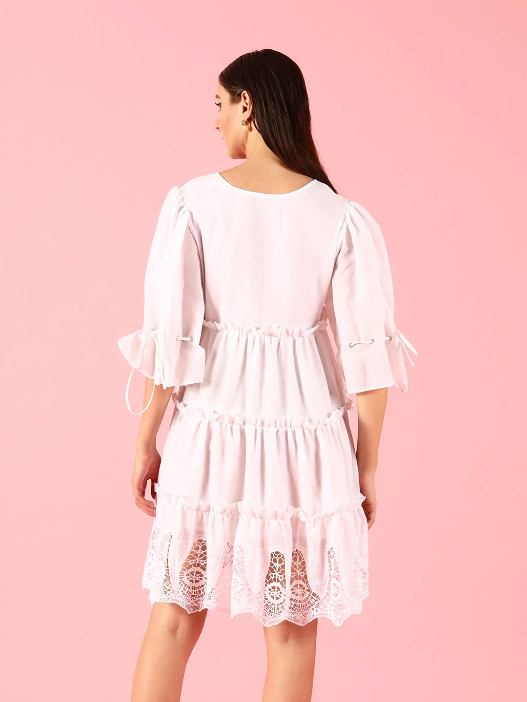 White Cotton Schiffli Dress