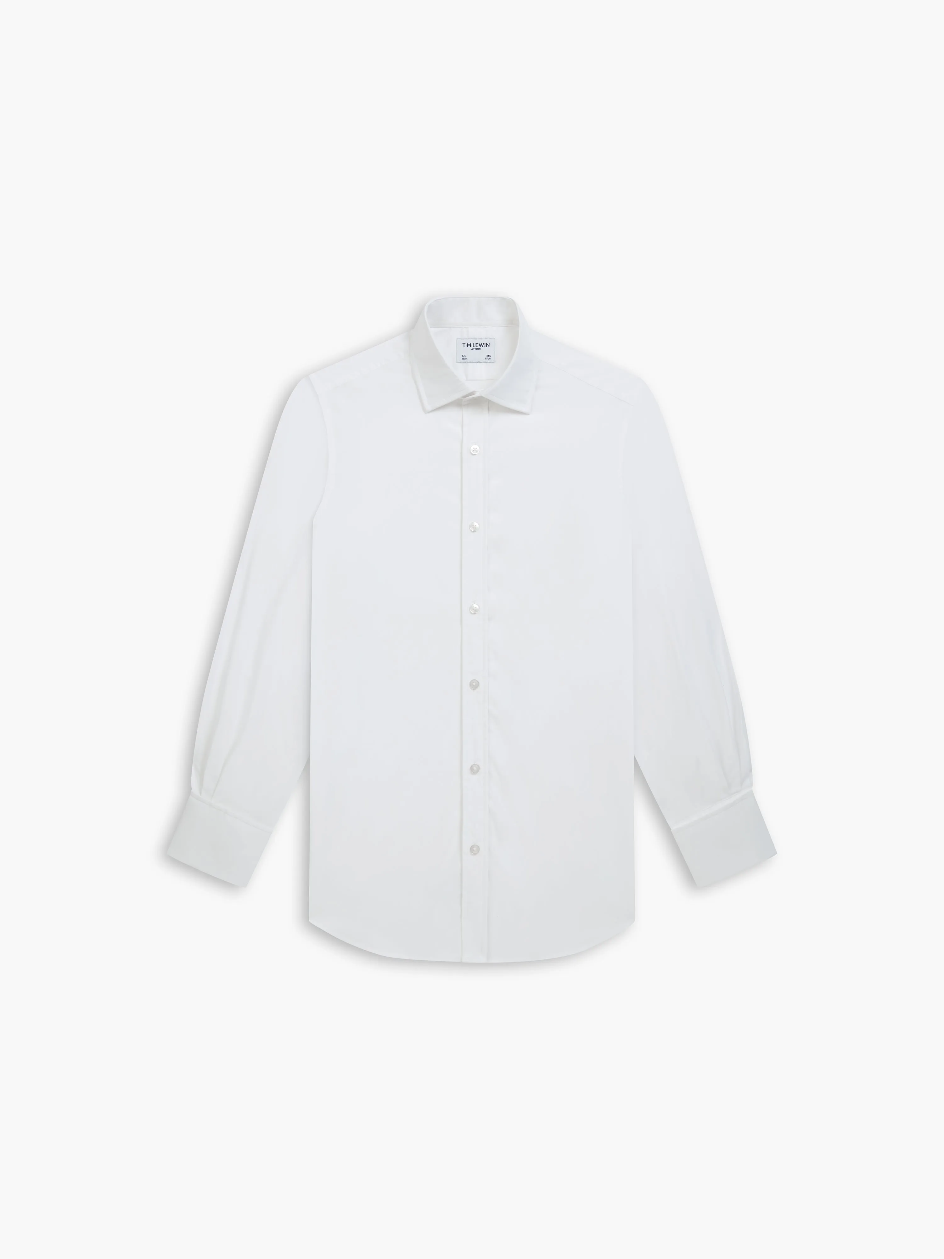 White Poplin Stretch Slim Fit Double Cuff Classic Collar Shirt