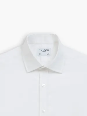 White Poplin Stretch Slim Fit Double Cuff Classic Collar Shirt