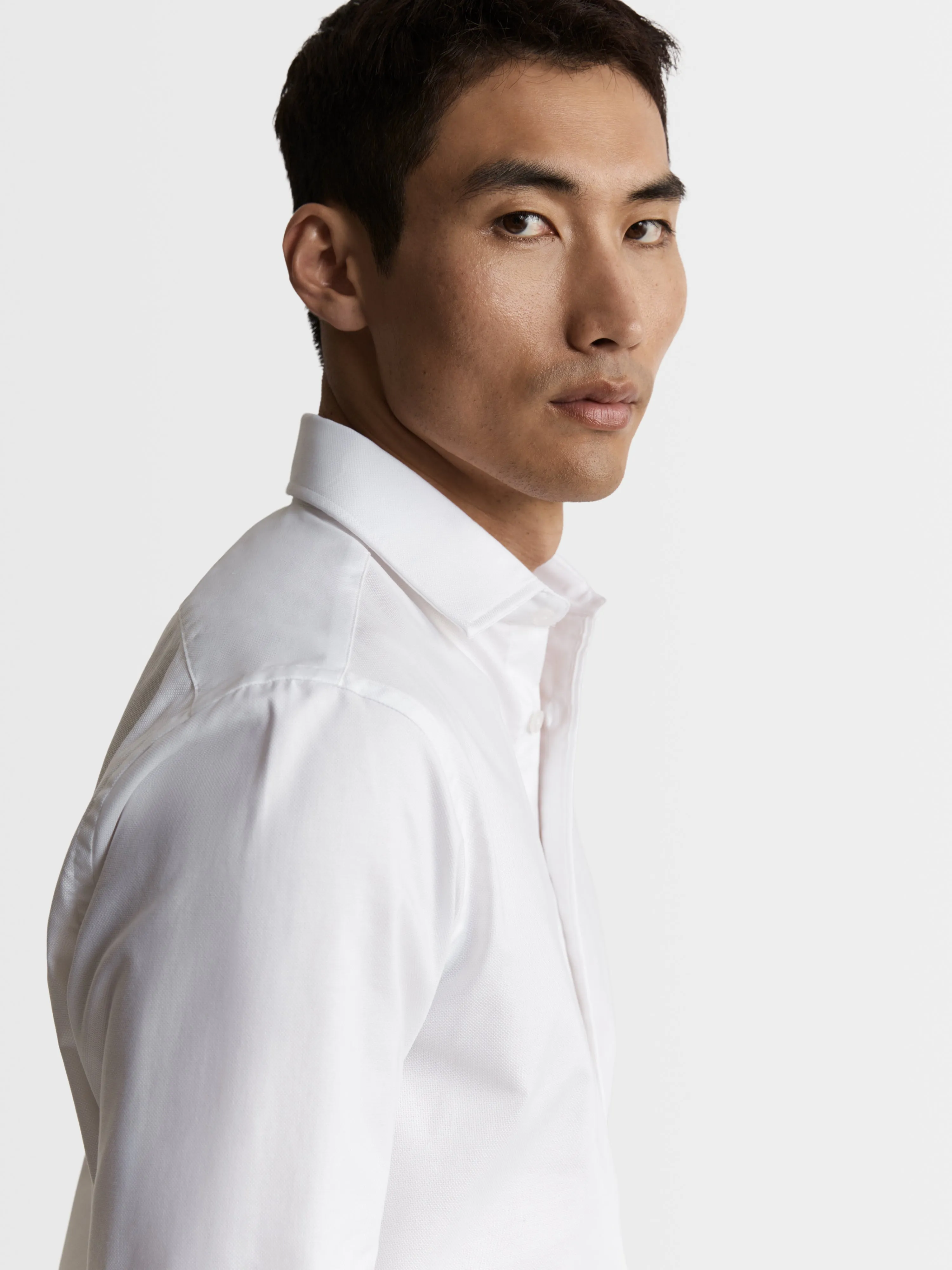 White Poplin Stretch Slim Fit Single Cuff Shirt