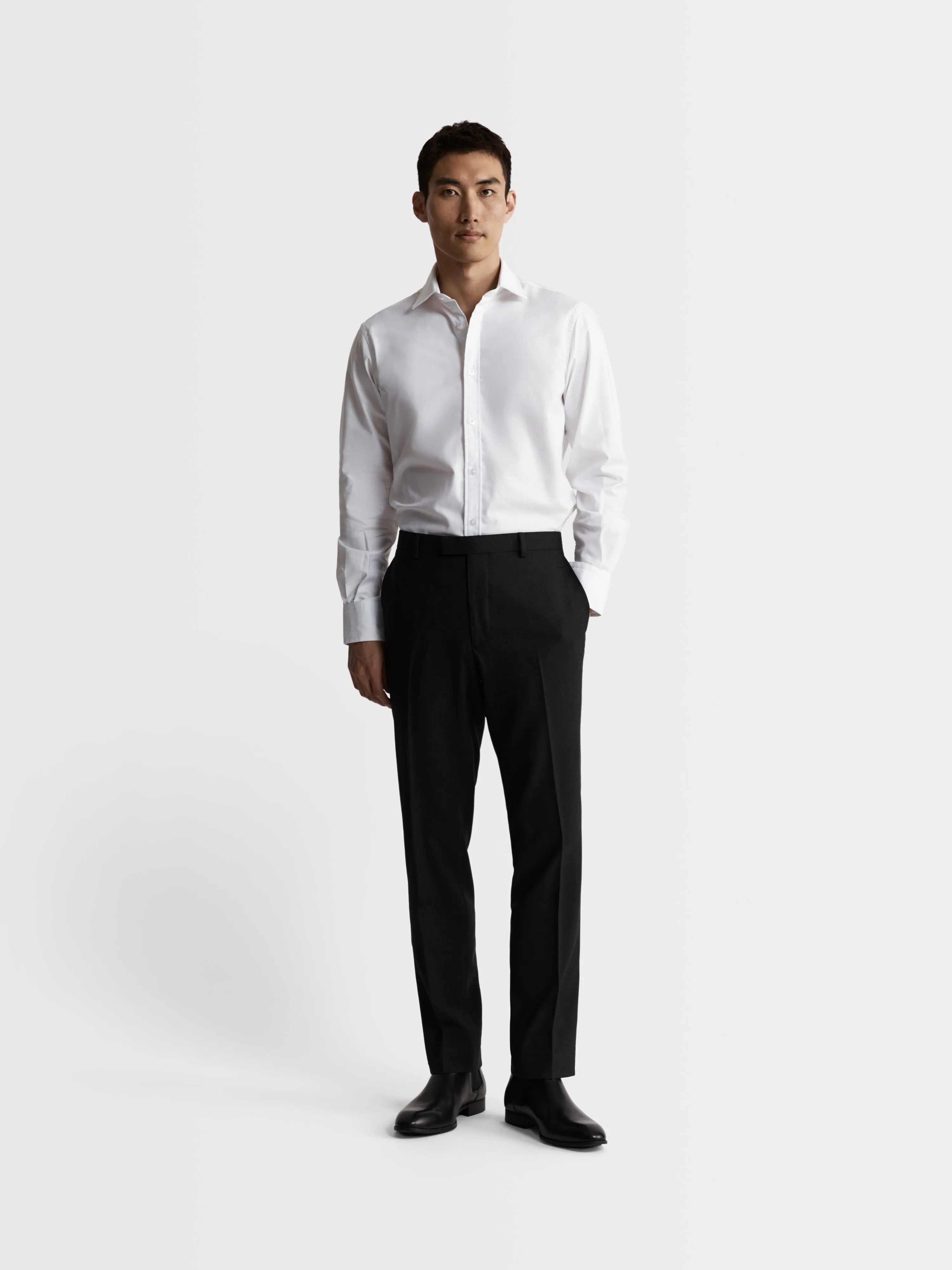 White Poplin Stretch Slim Fit Single Cuff Shirt