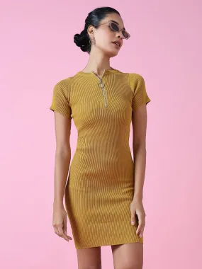 Women Mustard Solid Bodycon Dress