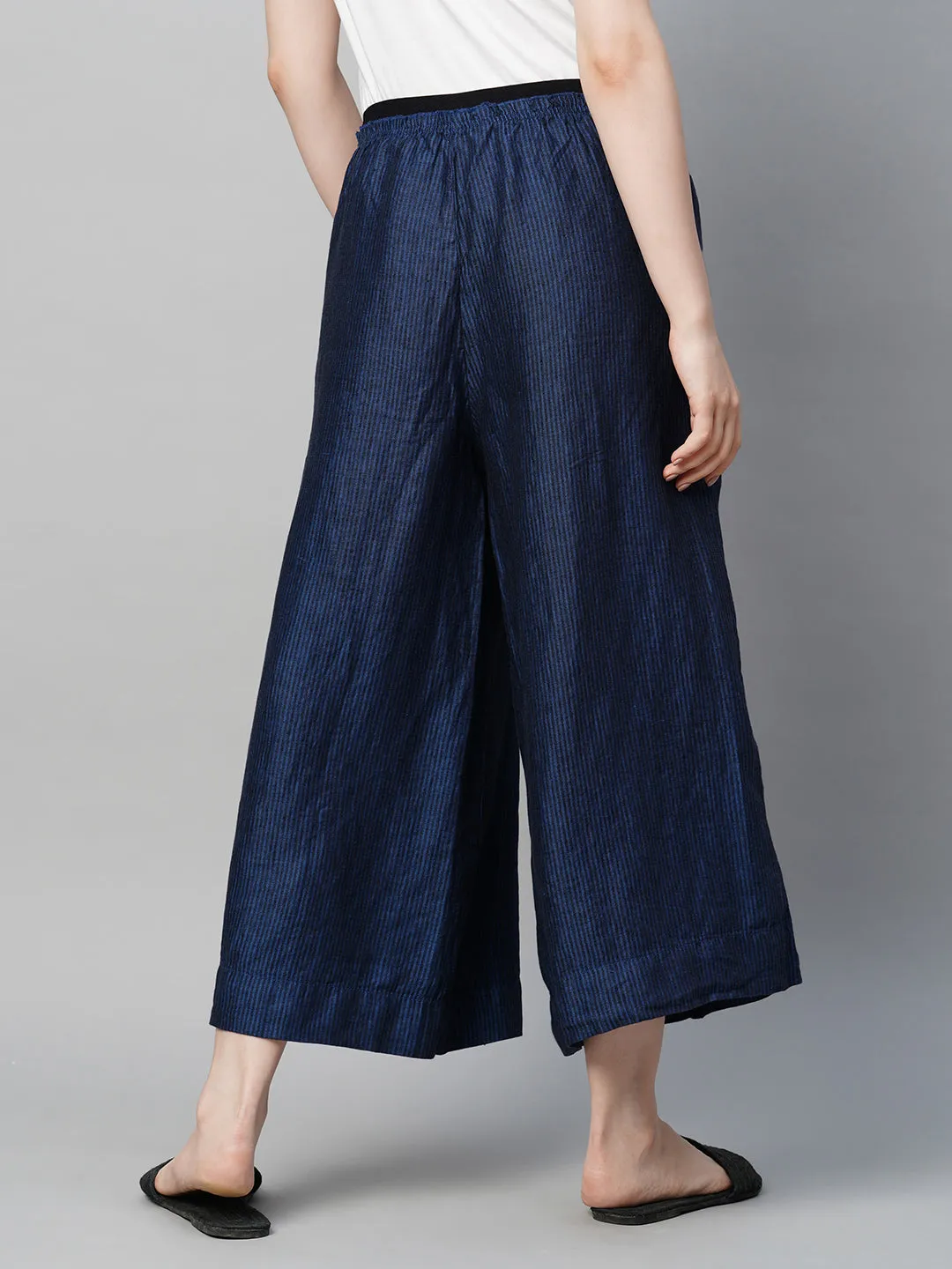 Women's Blue Linen Regular Fit Culotte