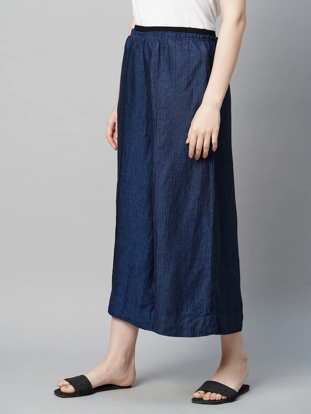 Women's Blue Linen Regular Fit Culotte