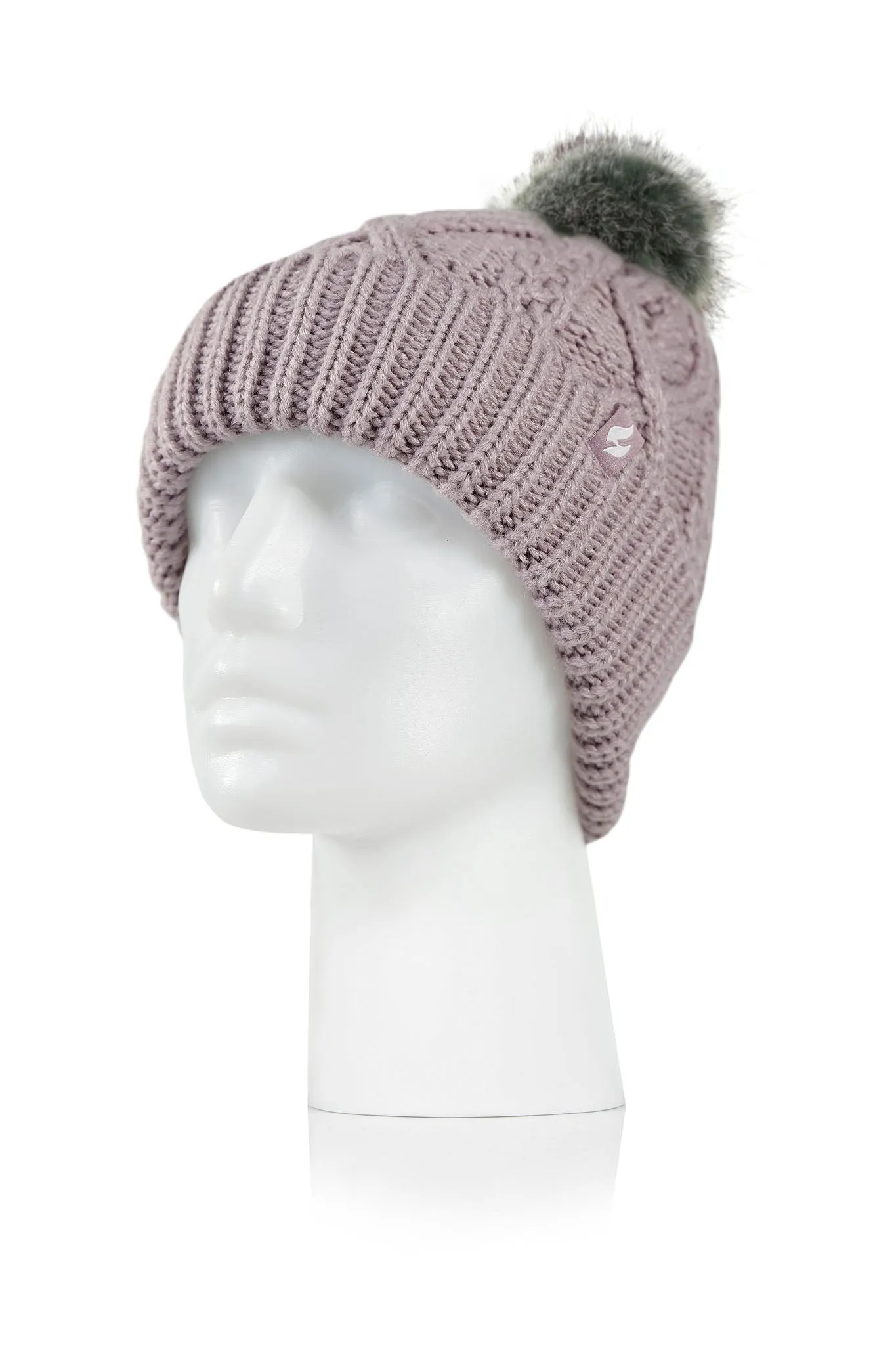 Women's Brina Solid Cable Knit Roll Up Hat with Pom-Pom