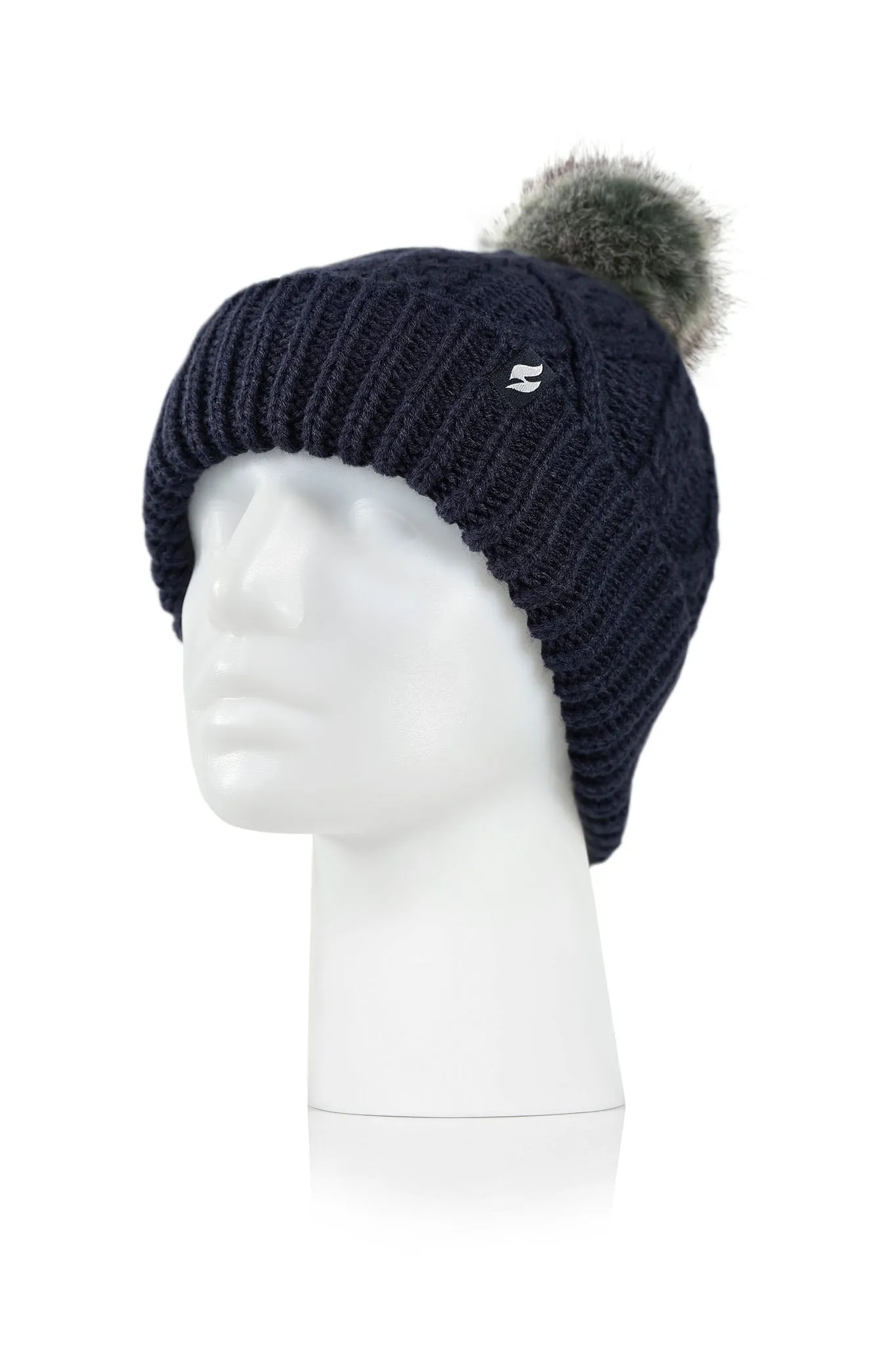 Women's Brina Solid Cable Knit Roll Up Hat with Pom-Pom