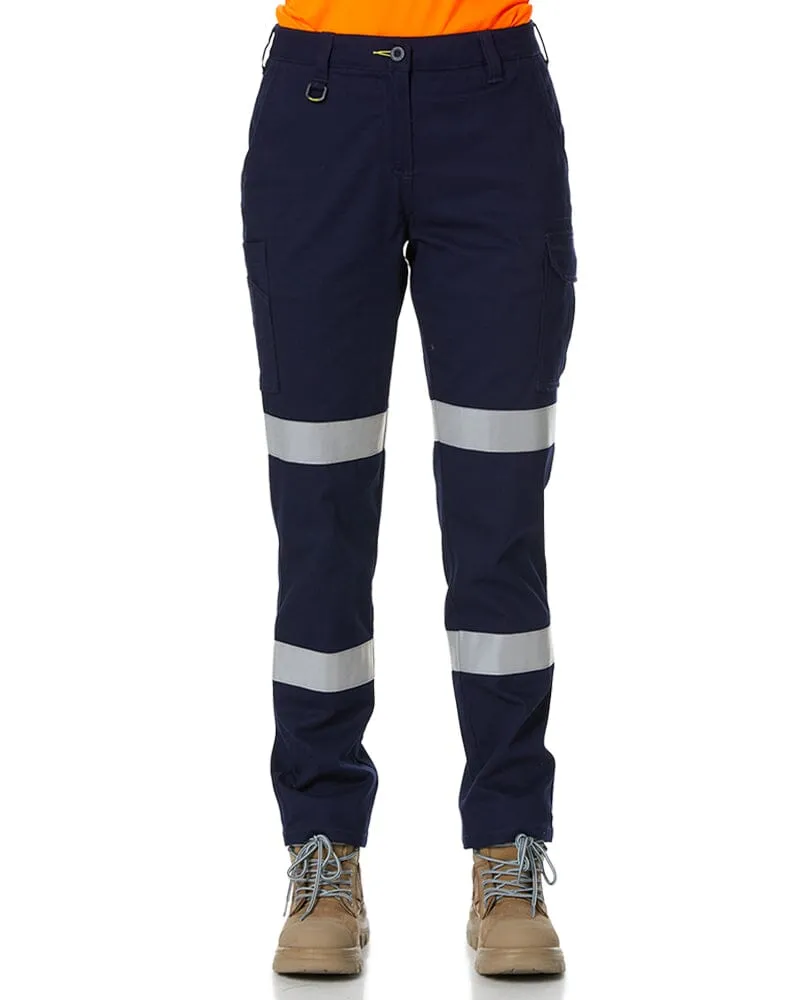 Womens Taped Stretch Cotton Drill Cargo Pants - Navy