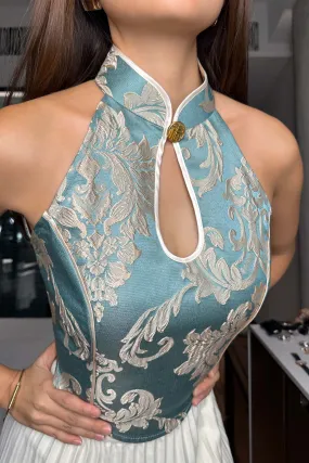 Xiy Brocade Qipao Top in Mint (Extremely Limited Ed)